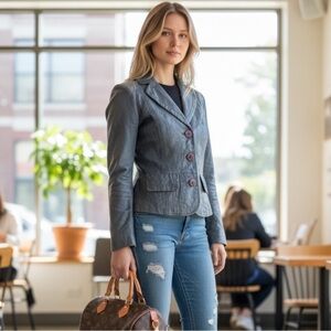 Bernardo Genuine Leather Jacket – Metallic Blue-Gray – Petite XS – NEW